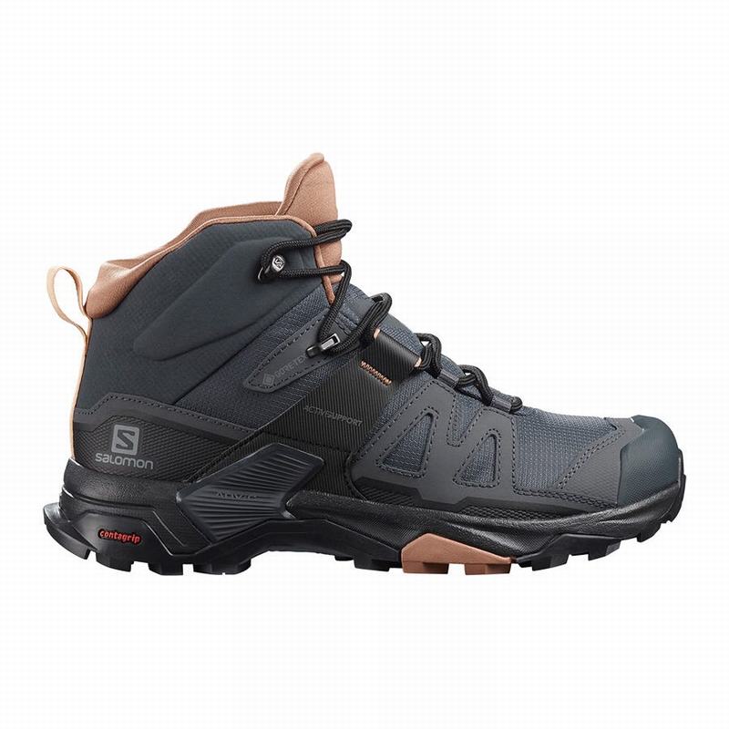 Buty Turystyczne Damskie Salomon X ULTRA 4 MID GORE-TEX - Ciemny Szare / Kremowe - Polska (369-QAKZN